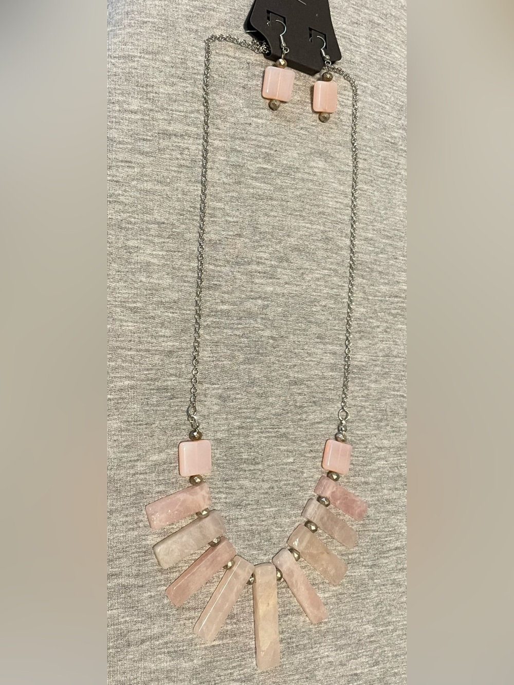 Delicate Pink Rose Quartz Bar Necklace with Silver Chain